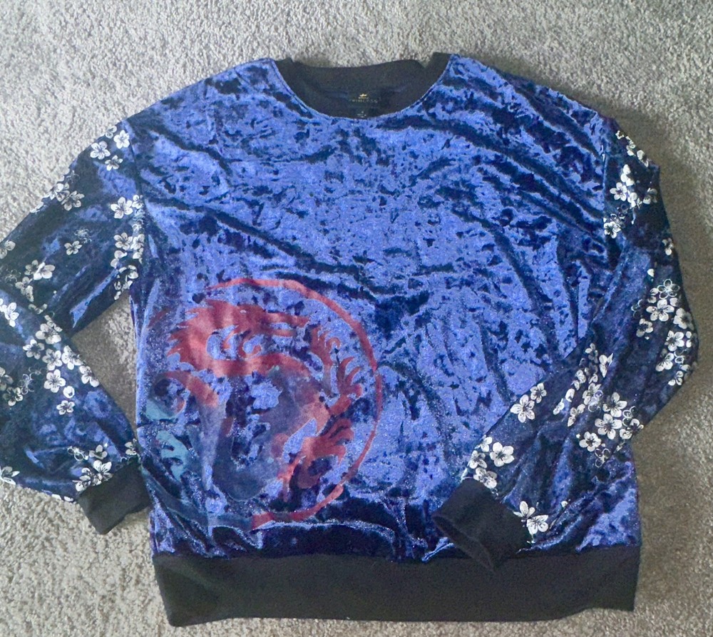 Disney Princess Mulan Crushed Velvet Crewneck Dragon Floral size small