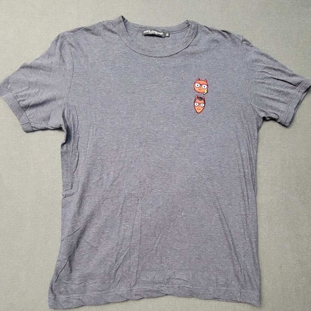 Dolce & Gabbana Mens Gray #dgfamily Devil Patch T-Shirt Size 50 Large Italy