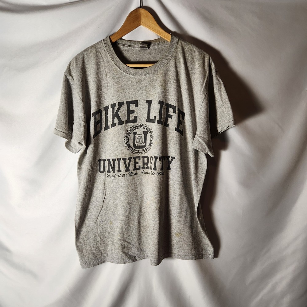 Vintage-Style Gildan Heavy Cotton Bike Life University T-Shirt Large Gray Cycle