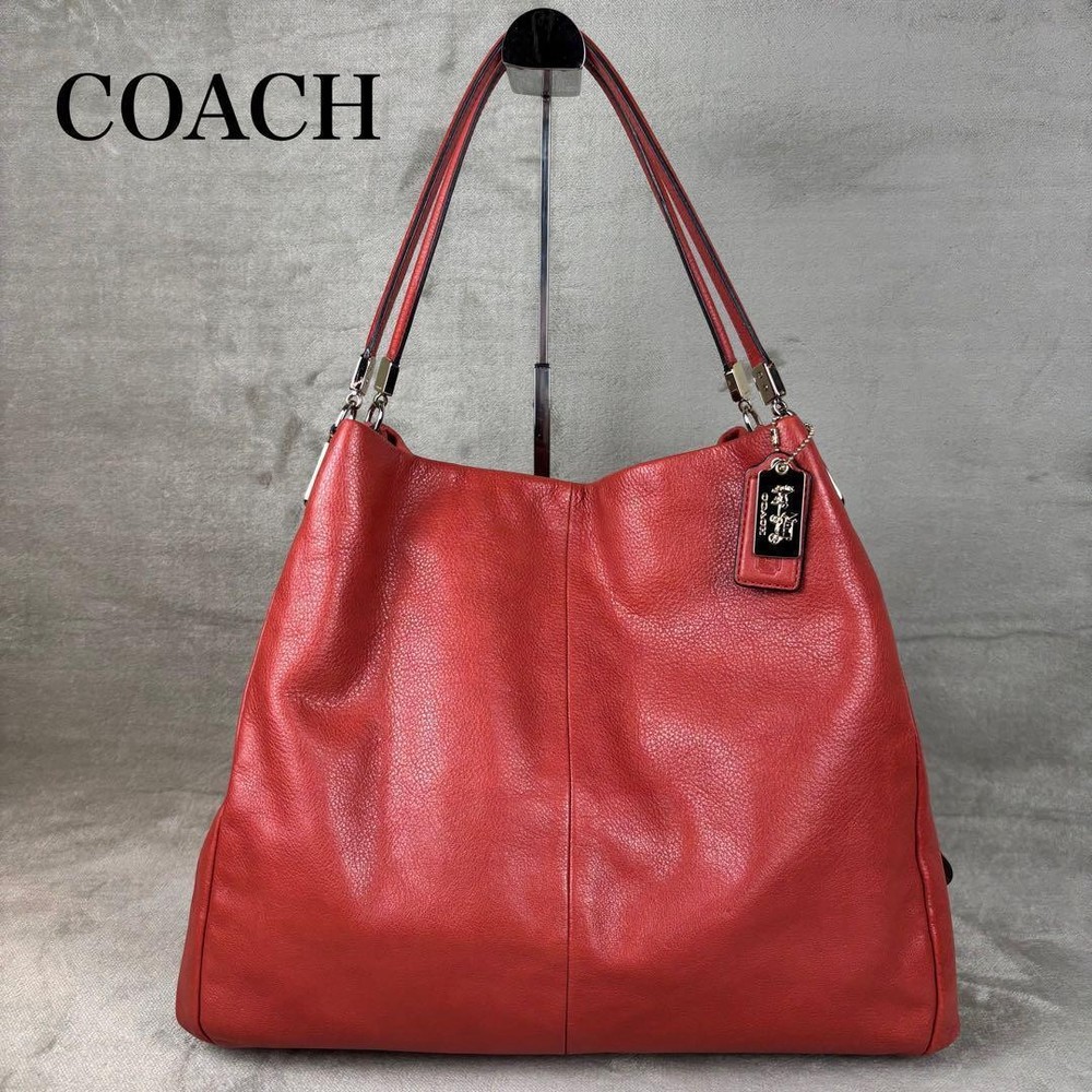 Authentic Coach Orange Leather Tote Bag with Metal Carriage Charm G03081281