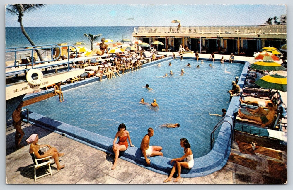 Miami Beach Florida~Bel-Air Resort Hotel Swimming Pool~PM 1961~Vintage Postcard