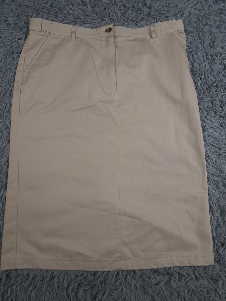 LL Bean Midi Skirt Womens Size 18 Light Khaki Beige Chino Stretch Waist 274911