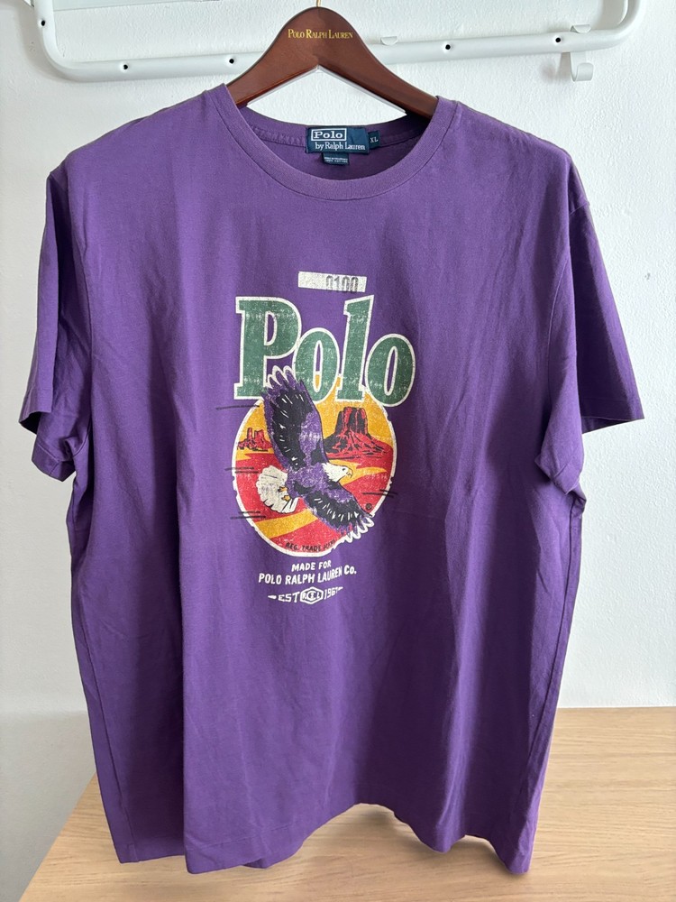 Vintage Polo Ralph Lauren Eagle Sportsman Expedition Purple T-shirt Size XL