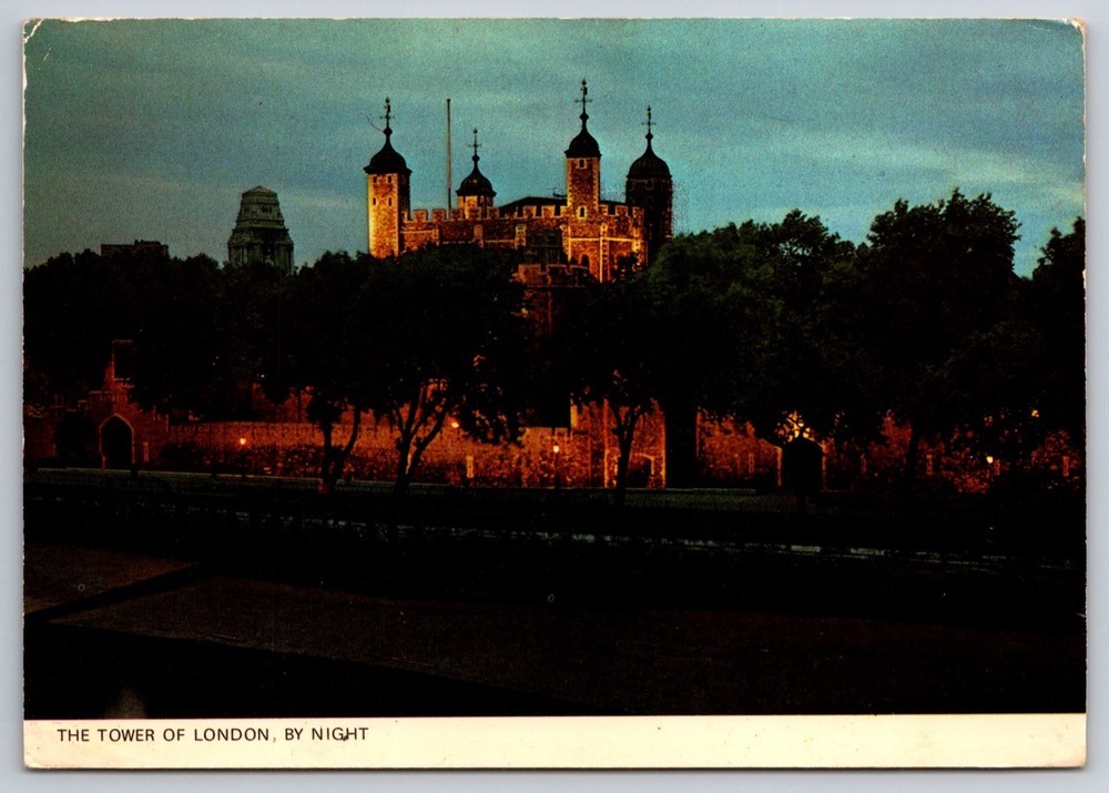 Postcard Tower of London by Night England Unposted