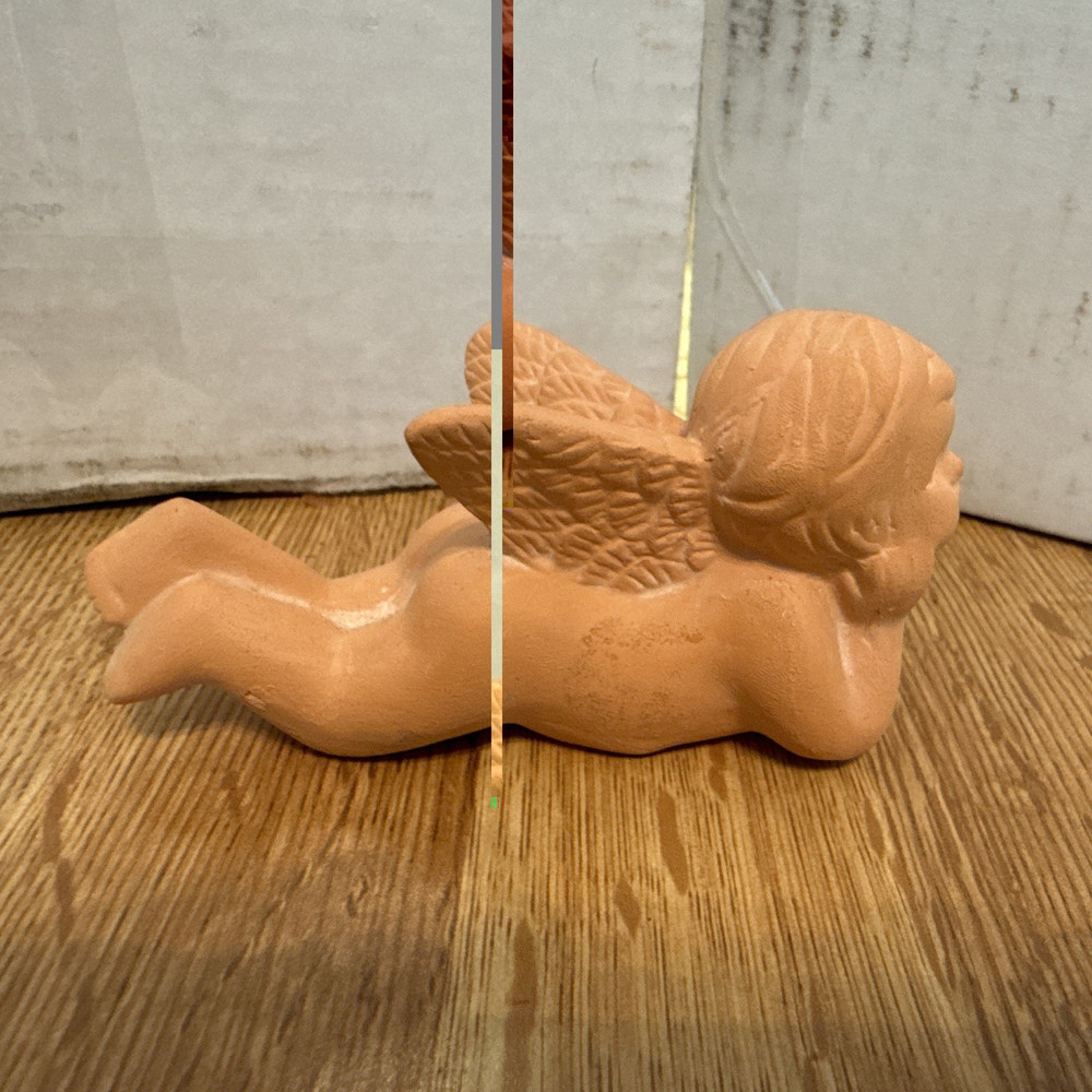 Ceramic Cherub Angel Figurine Brown Matte Finish 3D Effect Decorative Sculpture