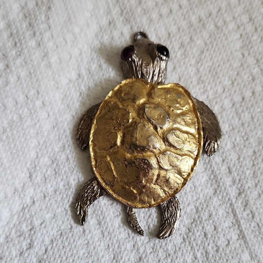 Vintage Turtle Brooch Gold Silver Tone Animal Metal Fashion Jewelry