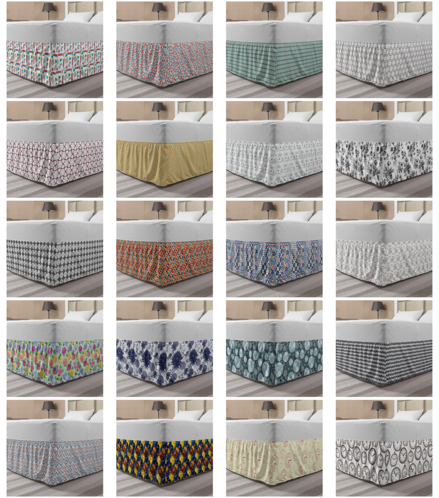 Ambesonne Vintage Details Bedskirt Elastic Wrap Around Skirt Gathered Design