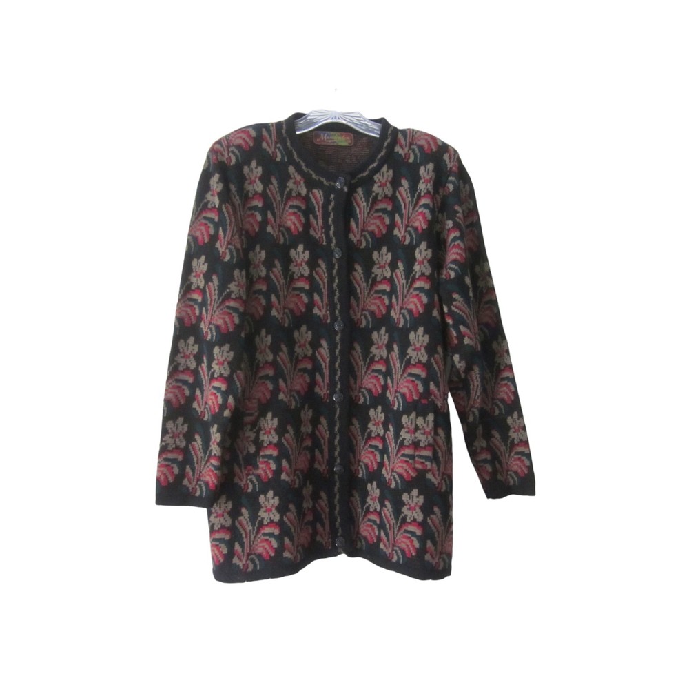 VTG MARILINTEX Flower Pattern HEAVY Button Front Cardigan Sweater