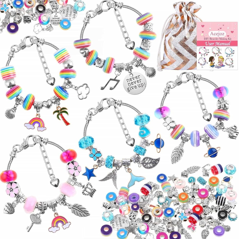 Acejoz Charm Bracelet Making Kit 85 PCS DIY Jewelry Beads Set for Beginners
