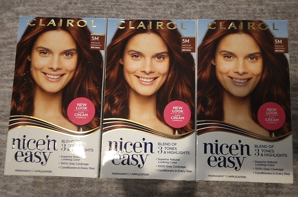 3 Packs CLAIROL Nice 'n Easy 5M MEDIUM MAHOGANY BROWN Permanent Hair Dye Color