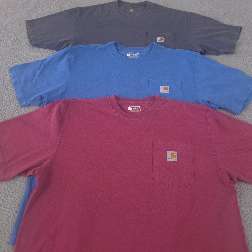 LOT OF 3 Carhartt Shirt Mens L Multi Loose Fit Heavyweight Pocket T-Shirt Cotton