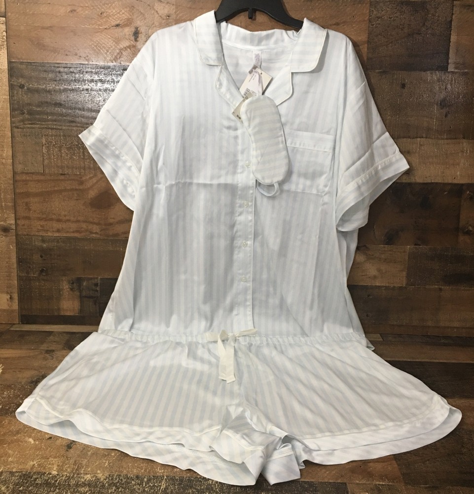 Stars Above Pajama Set 3 Piece Satin Striped Short Sleeve Top and Shorts 2X Gift