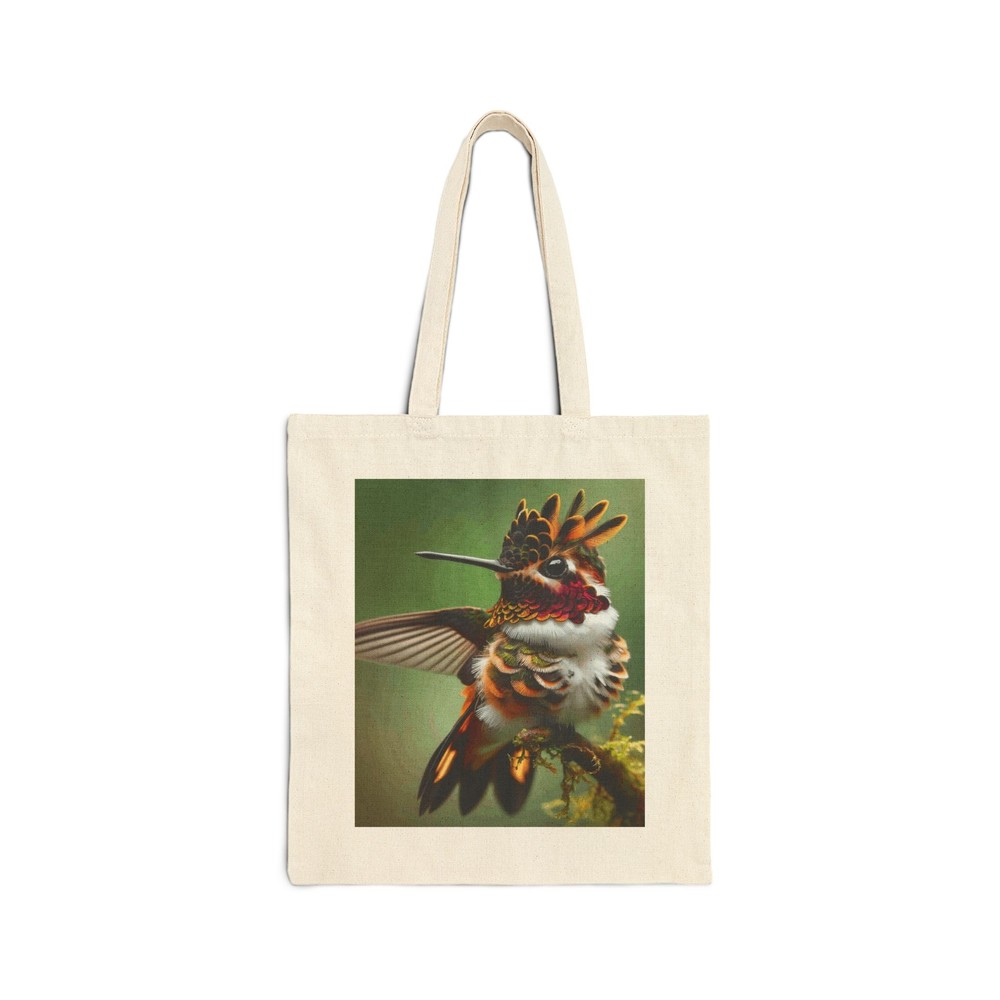 Frilled Coquette Cotton Canvas Tote Bag with Hummingbird Nature Design, Perfect Gift