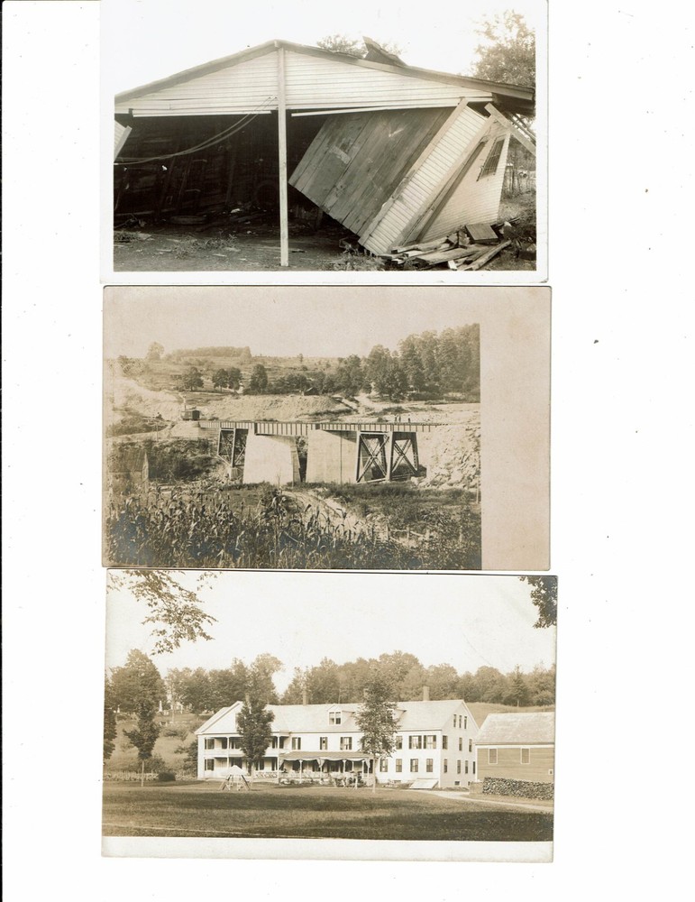 3 Card Lot, Real Photo (RPPC), Damage to Building, New Bridge?, Large Building!