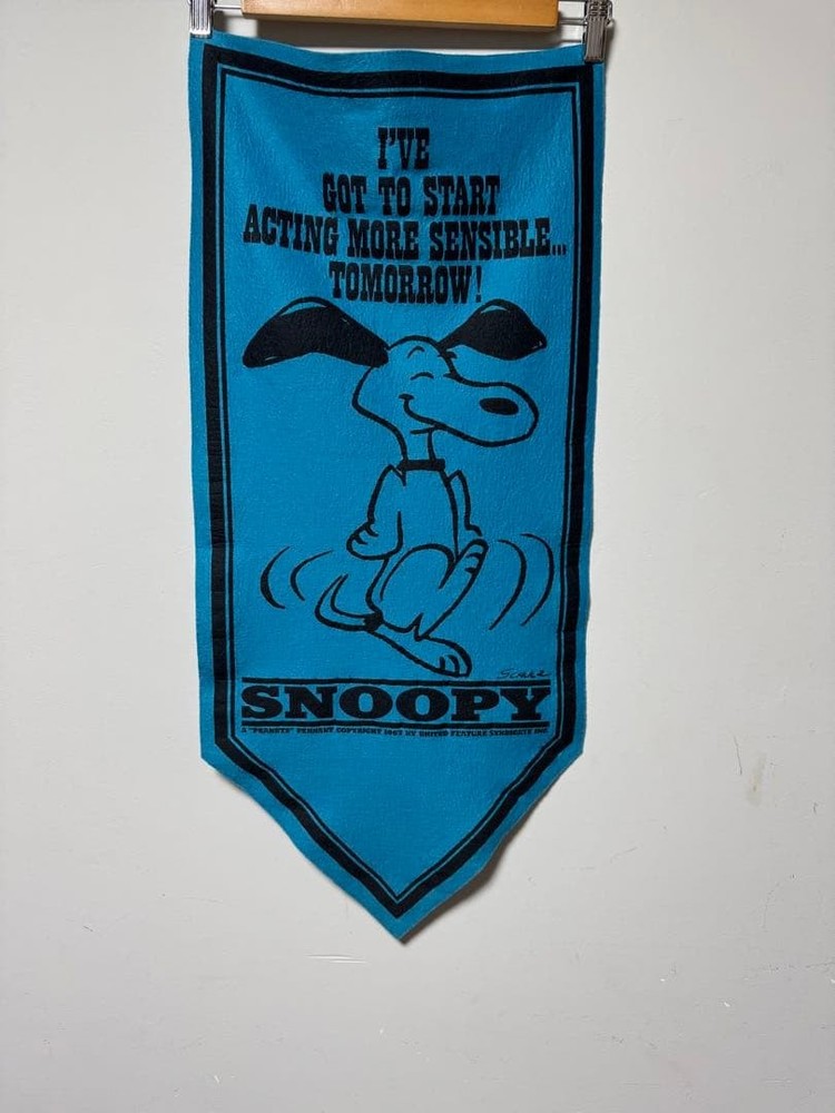 Vintage 1967 Snoopy Banner Blue Mid-Century Peanuts Wall Decor 79x37cm