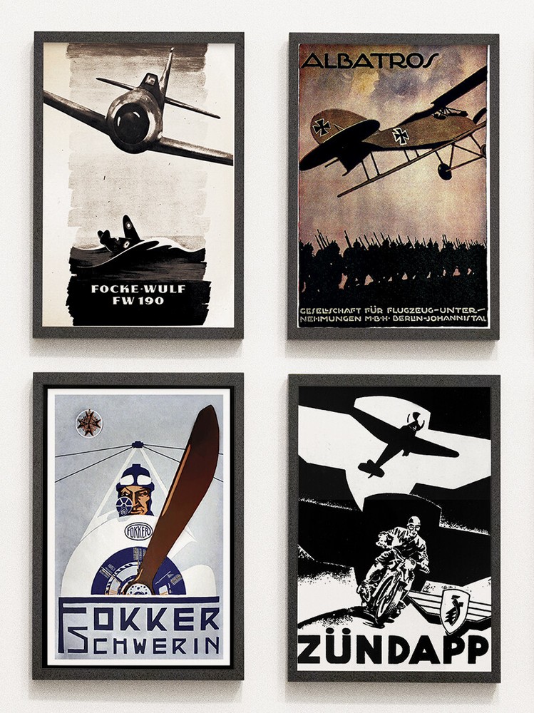 Lot: 4 Posters 1st WW2 Lutwaffe Fokker Krad Poster Militaria Germany