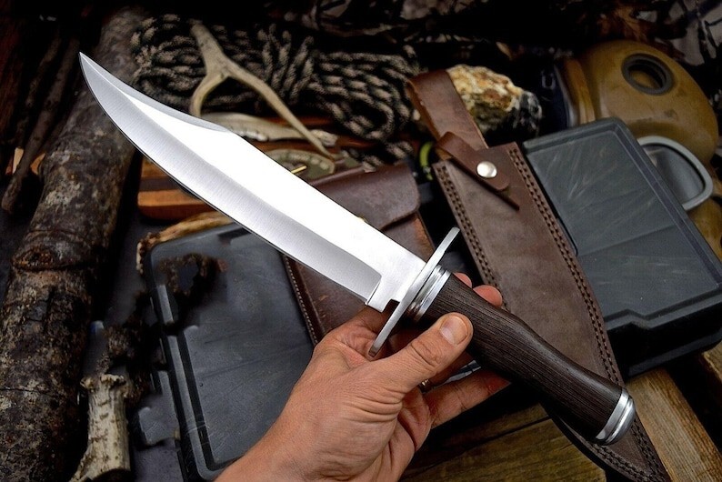 Custom Handmade Survival Bowie Hunting Knife with Carbon Steel Blade for Camping