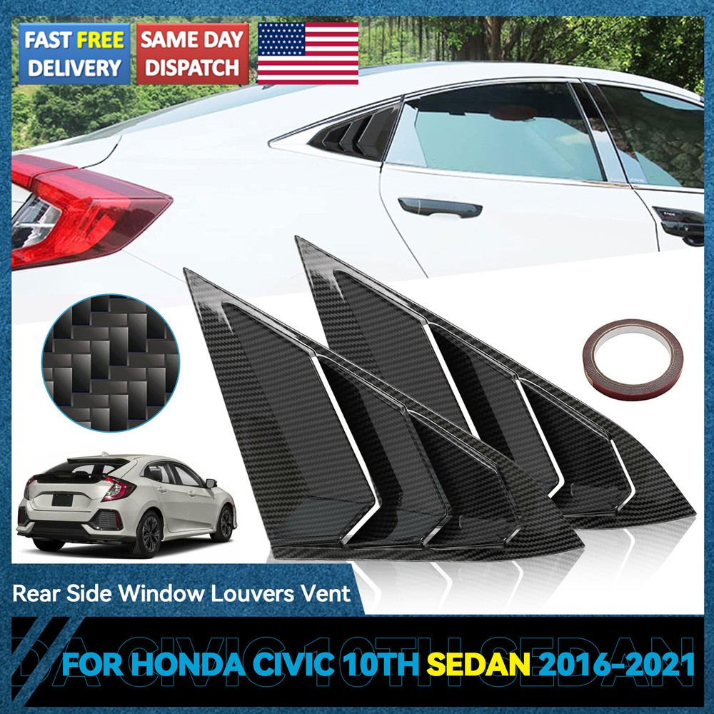 Side Air Vent Window Louver Cover Carbon Fiber L+R For 2016~21 Honda Civic Seden