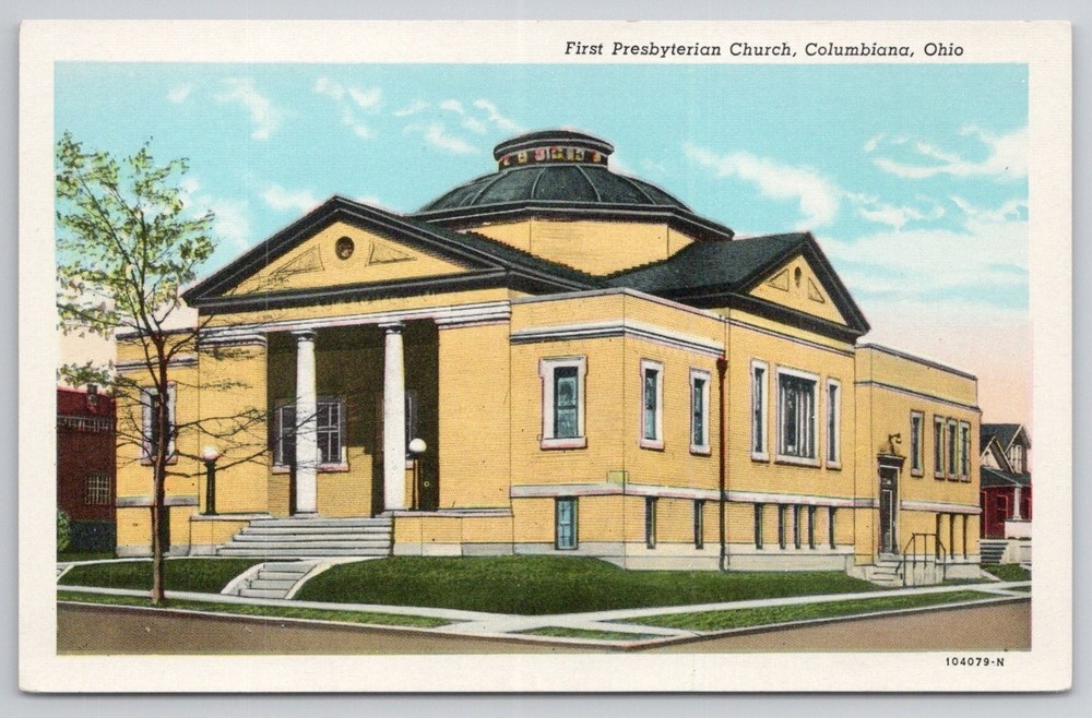 Columbiana Ohio First Presbyterian Church Linen Postcard Curteich Vintage