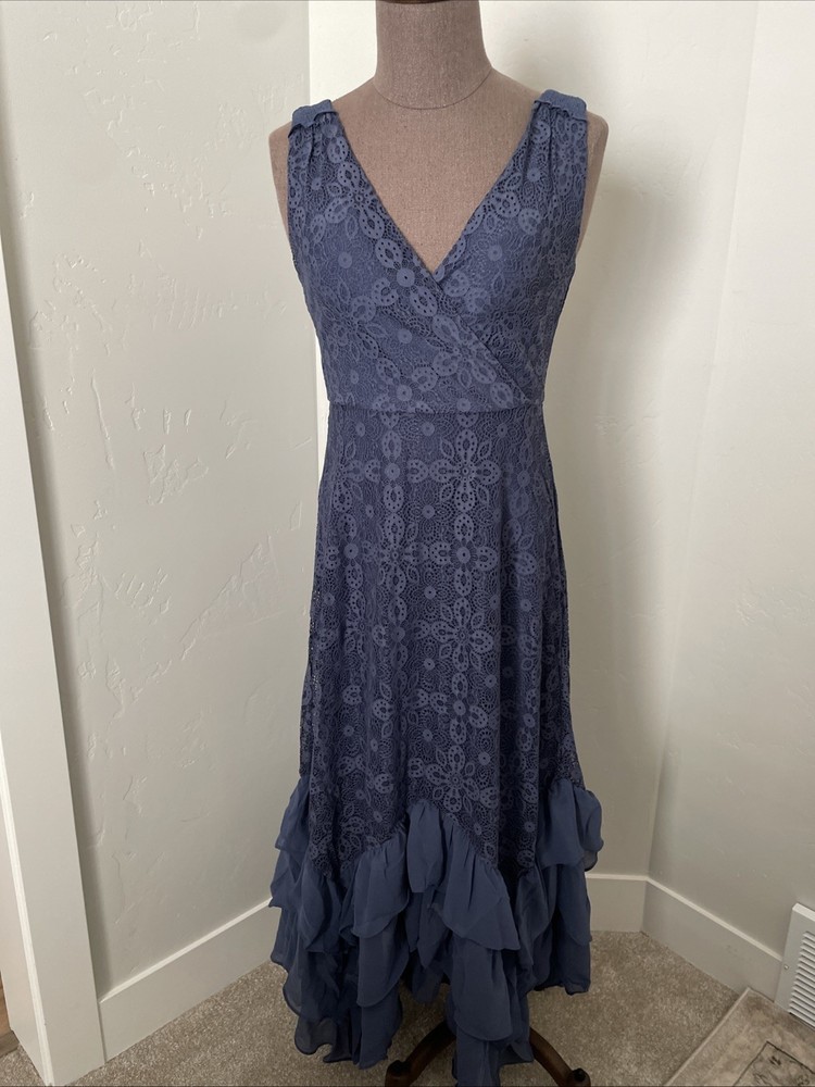 NEW SUNDANCE CATALOG Women Champs De Fleur Blue Lace Sleeveless Dress Formal S