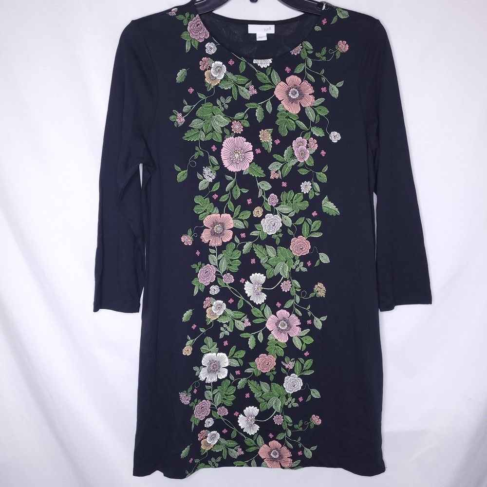 J Jill Tunic Small Floral Black 3/4 Sleeve