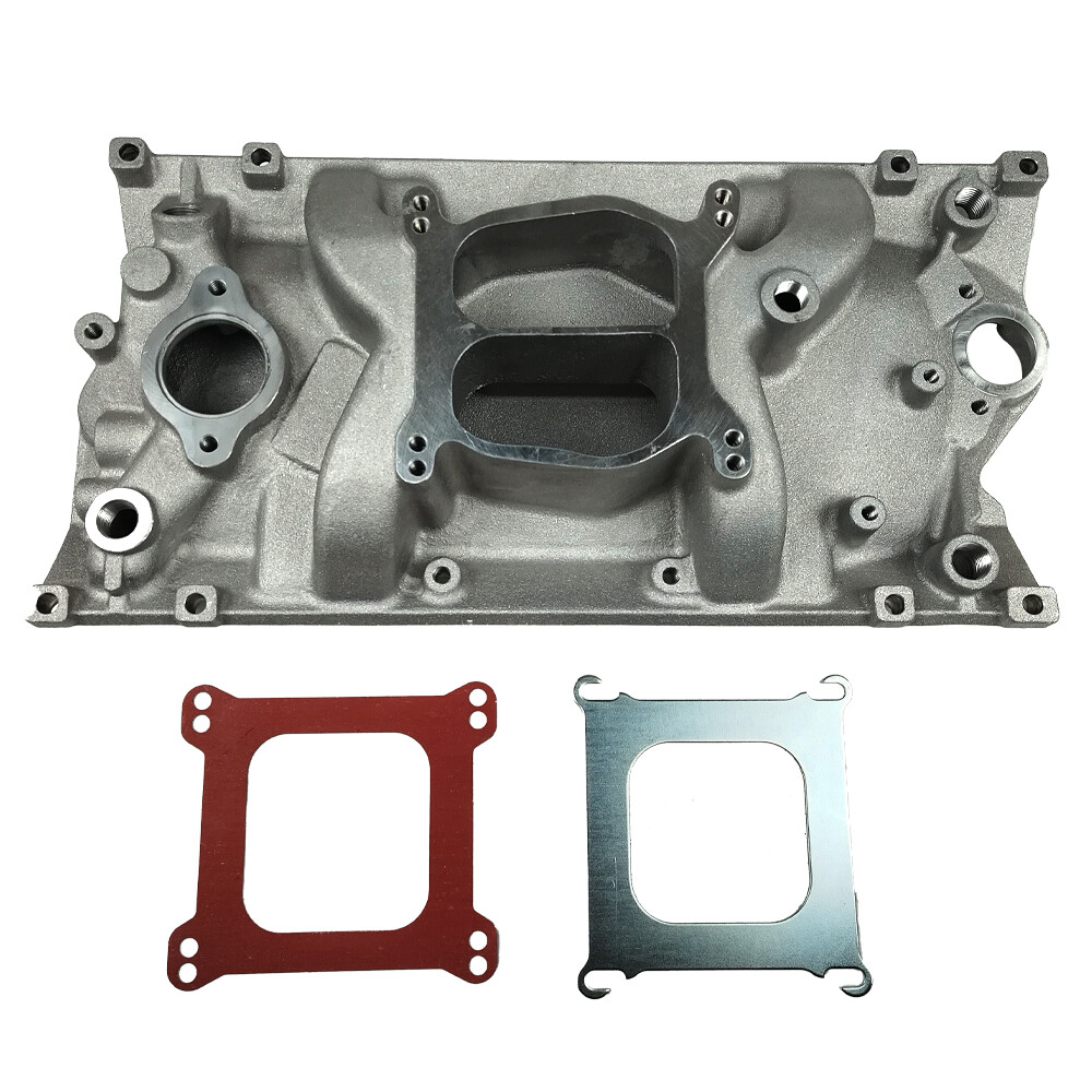 SBC Dual Plane Intake Manifold Satin Aluminum Chevy Vortec 350 Heads