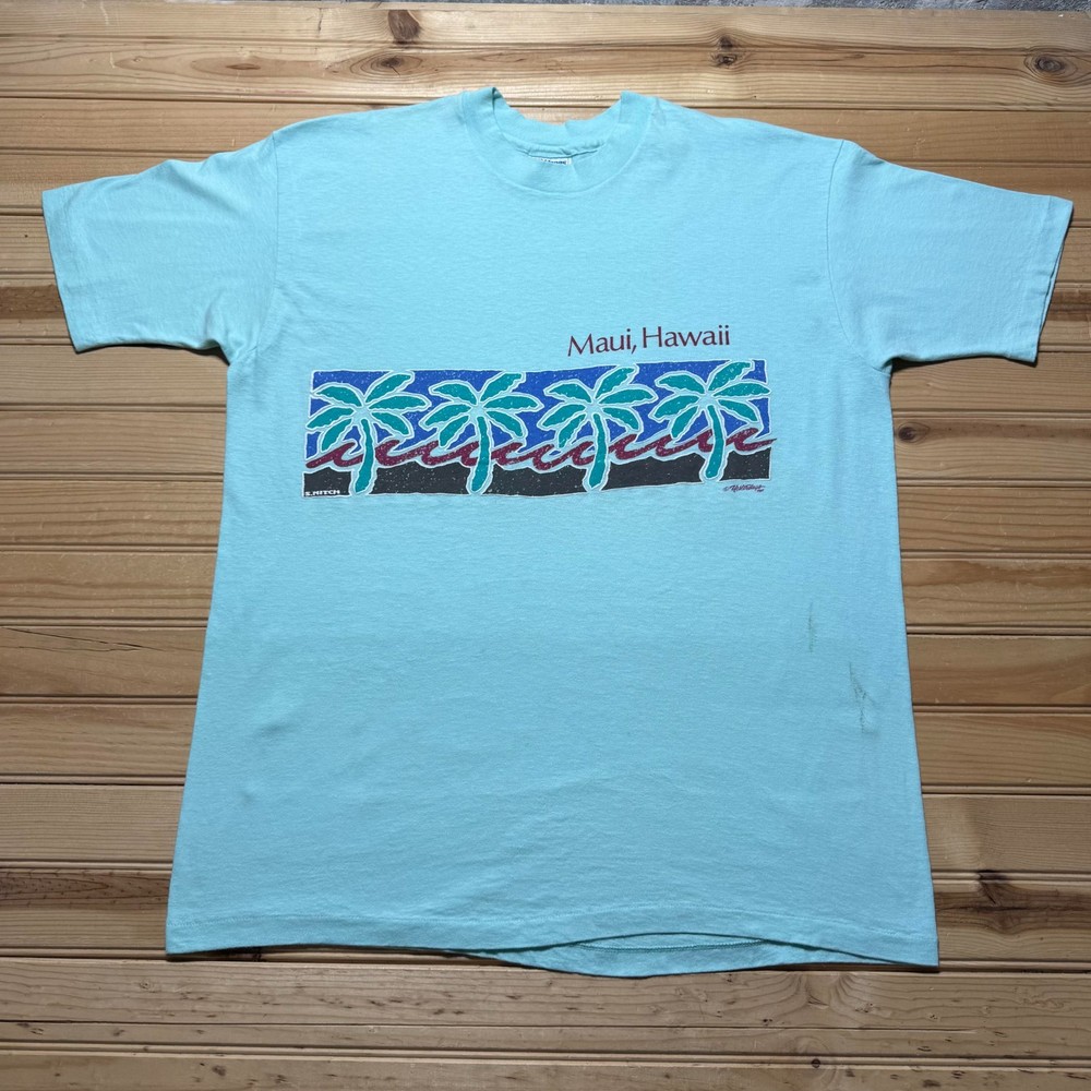 Vintage 1989 Hanes Maui Hawaii Palm Trees Tropical Beach Graphic T-Shirt USA XL