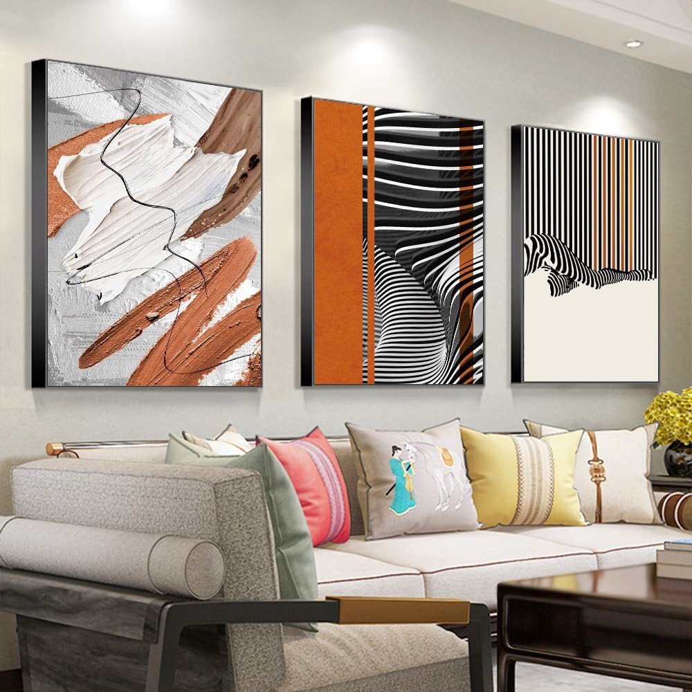 Aesthetic Abstract Graffiti Canvas Wall Art Set of 3 Large 32x24 Minimalist Decor-image