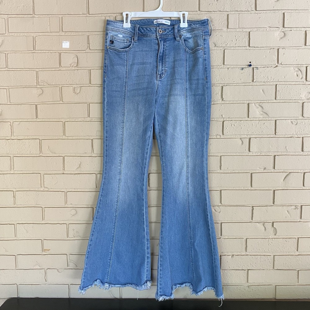 KanCan Jeans Womens 29 High Rise Flare Boho Raw Hem Front Seam Hippie Festival