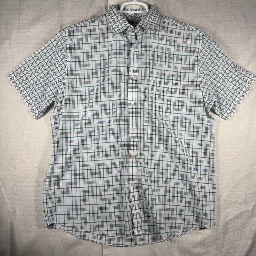 Roundtree & Yorke Gold Label Mens Large Non-Iron Plaid Short Sleeve Shirt Green