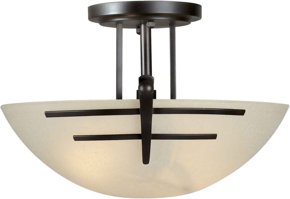 Forte Lighting 2-Light Semi Flush Mount in Antique Bronze with Umber Linen Shade