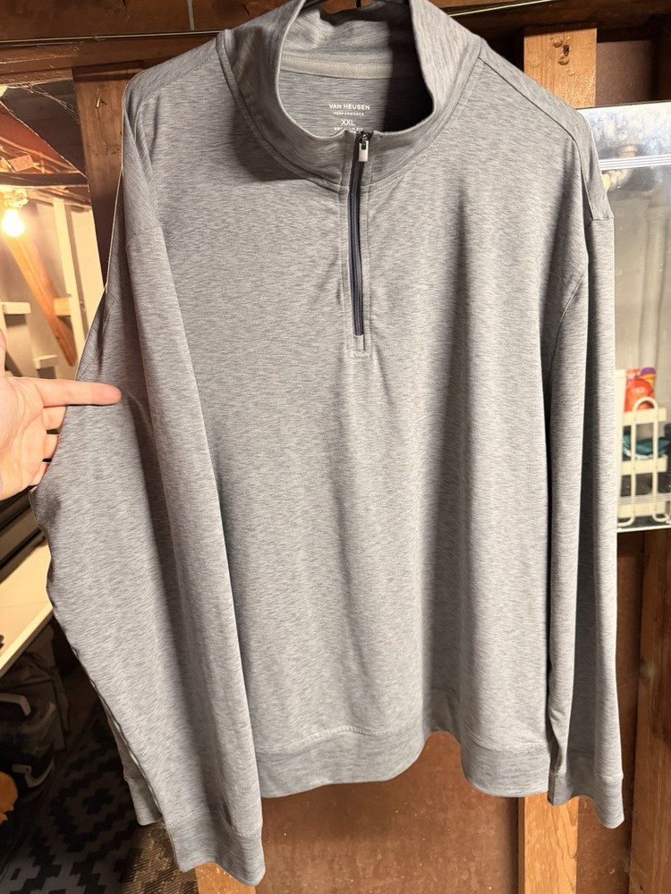 2XL - Mens - Van Heusen Performance Gray 1/4 Zip Mock Neck Long Sleeve Pullover