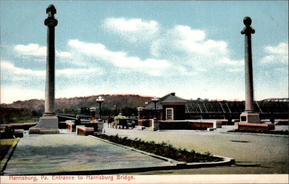 Harrisburg Bridge entrance pillars ~ Pennsylvania ~ c1910 vintage postcard