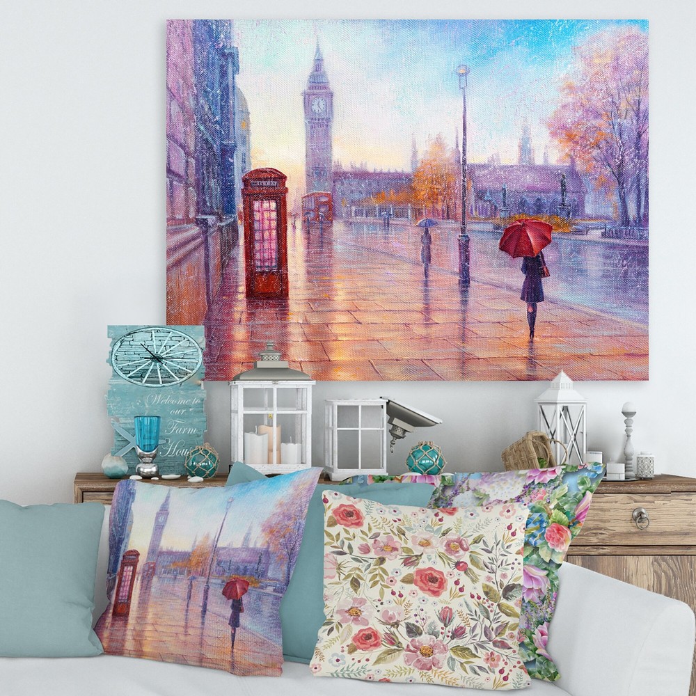 Big Ben and Red Umbrella Woman London Cityscape Art Print  