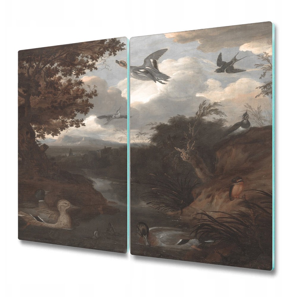 Glass Chopping Board Worktop Saver Ducks and Birds Vintage painting 2x30x52