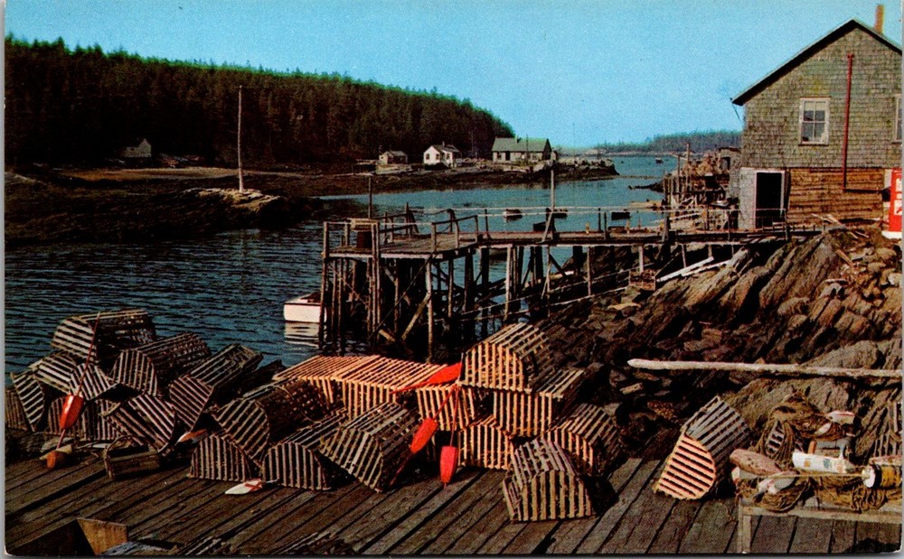 Dr Jim Stamps Vintage Postcard Typical Maine Fishing Village with Lobster Traps