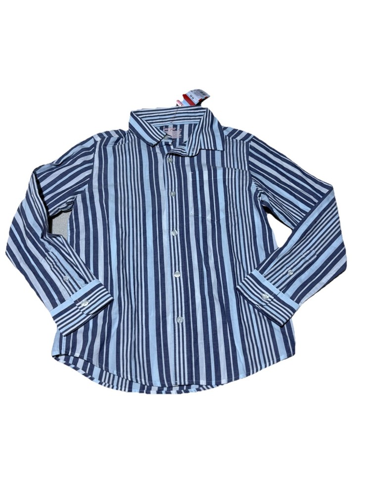 Cat & Jack Boys Blue White Striped Button Down Shirt Size M (8) Long Sleeve NWT