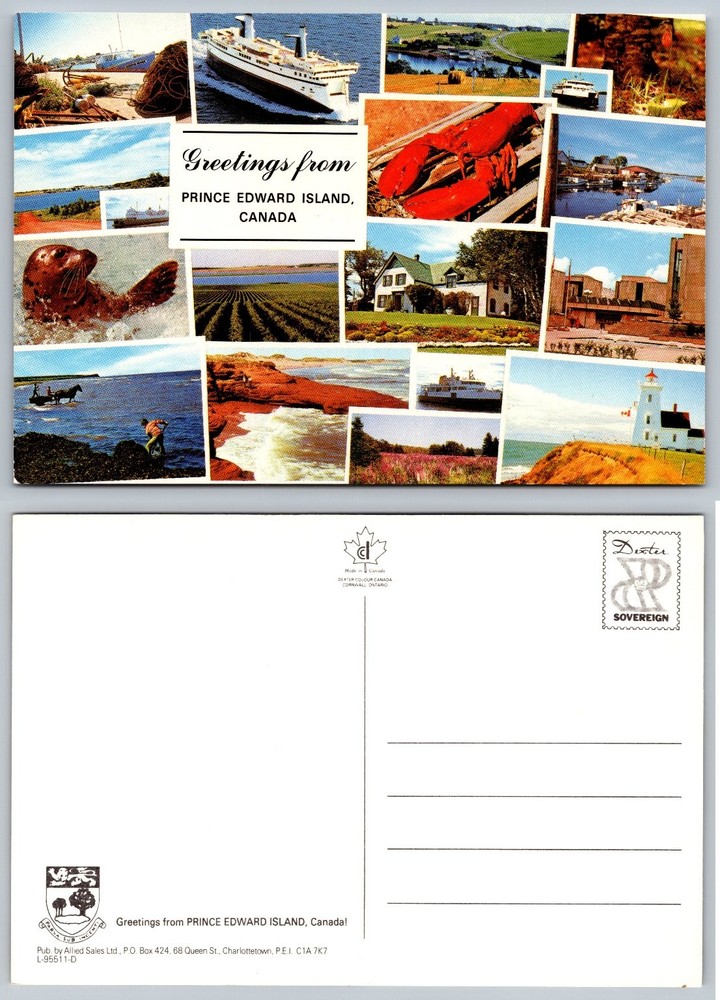 Vintage Prince Edward Island PEI Canada Collage Postcard Lighthouse Lobster Seal