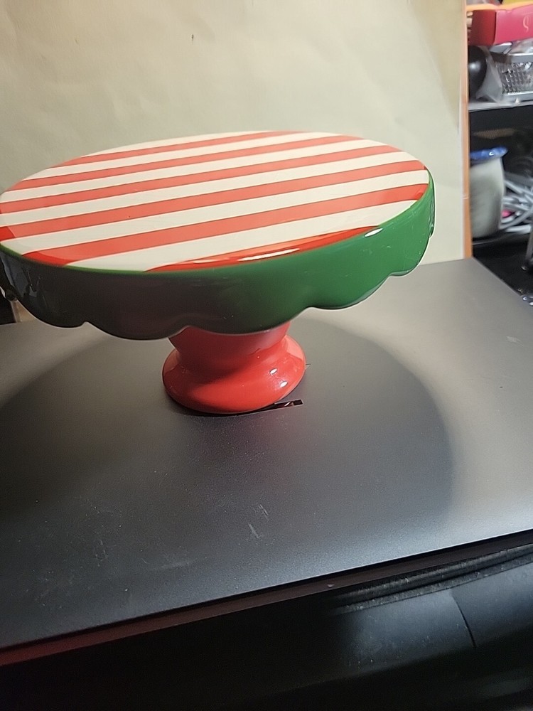 Ceramic Cake Stand Holiday Stripe 7