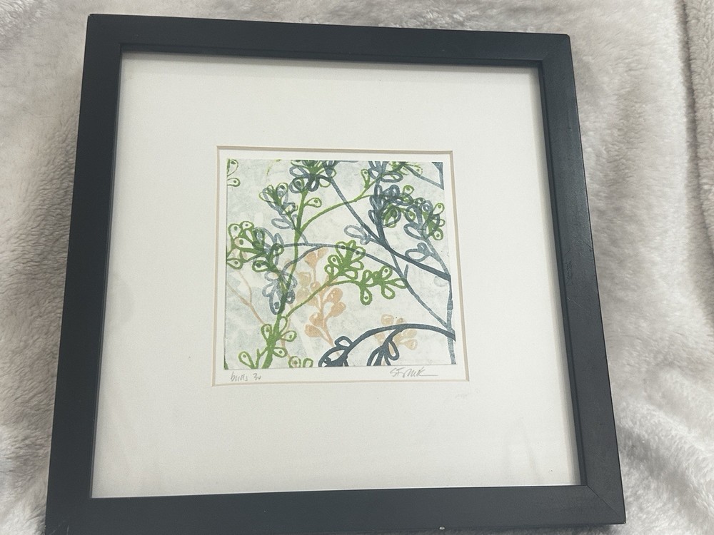 Stacy Frank Signed Original 4.5”x4.5” Botanical Art In 10x10 Frame Mat & Glass