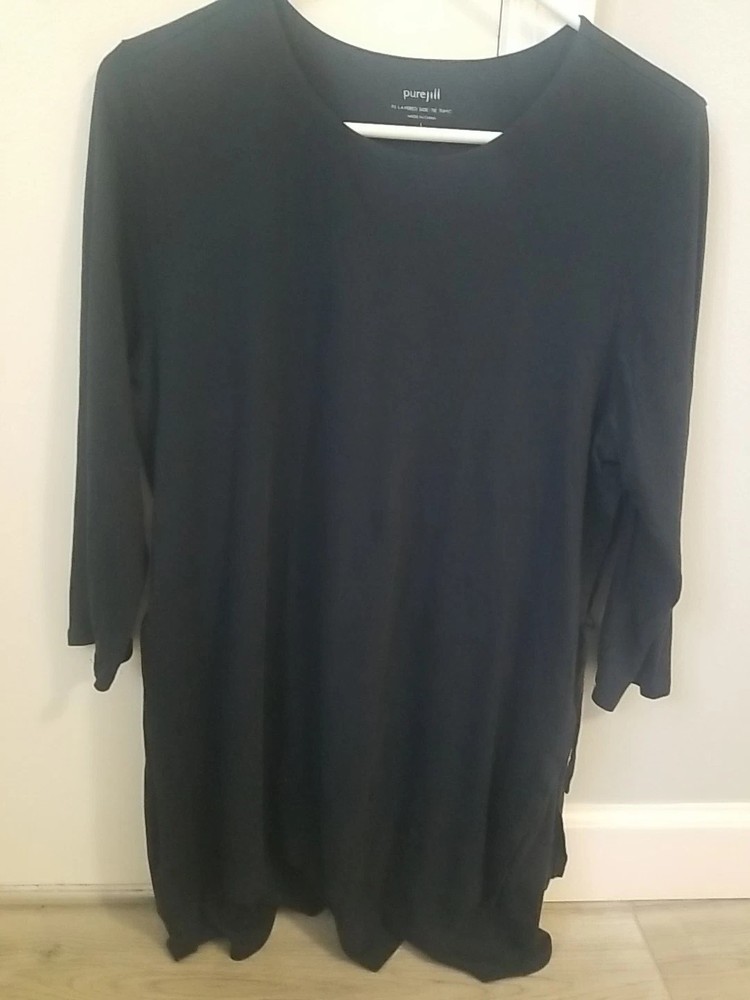 J. Jill Pure Jill Top Navy Open Side With Tie Pinafore 3/4 Sleeve Sz L