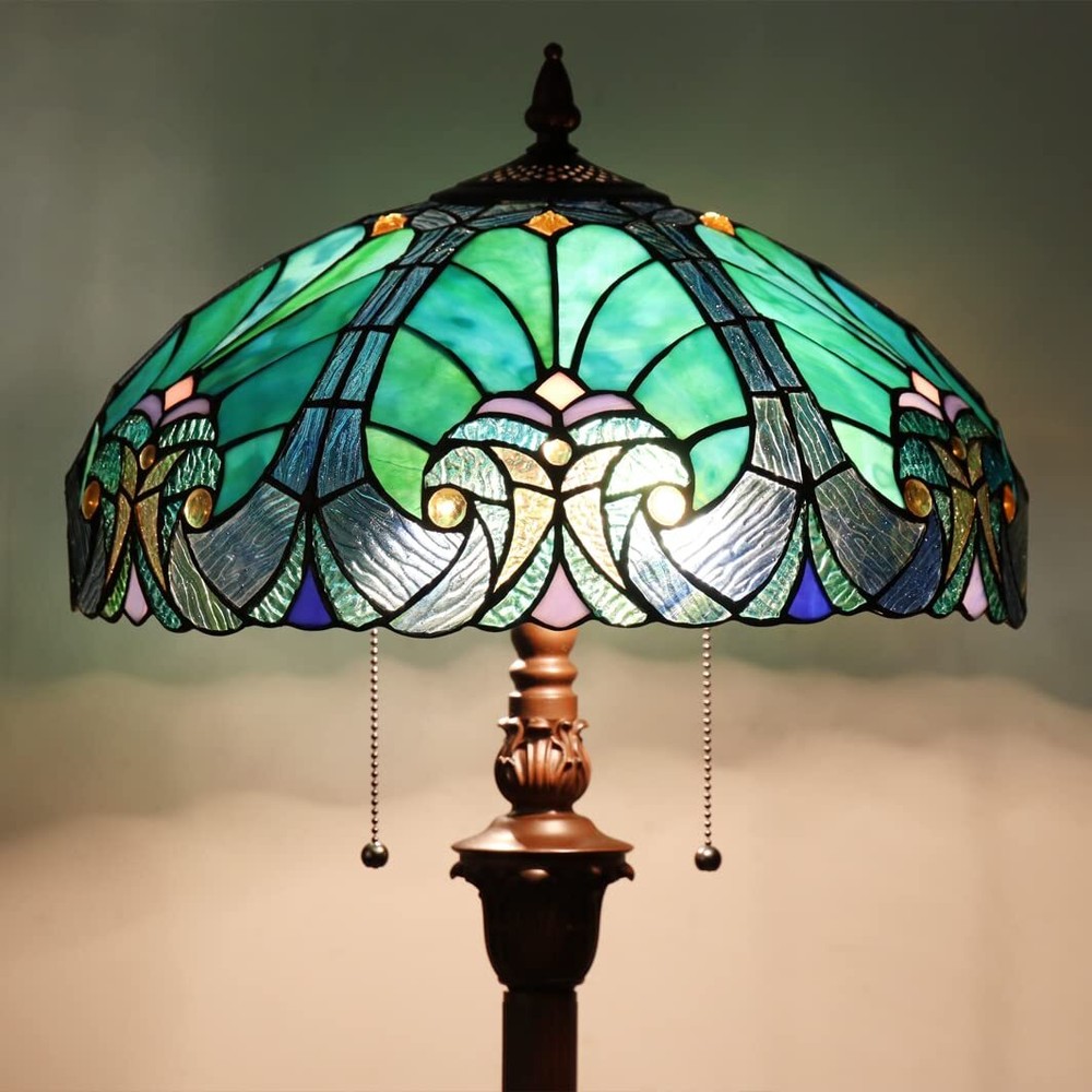 Tiffany Floor Lamp,Stained Glass Lamp Shade,Vintage Antique Style Standing Do...
