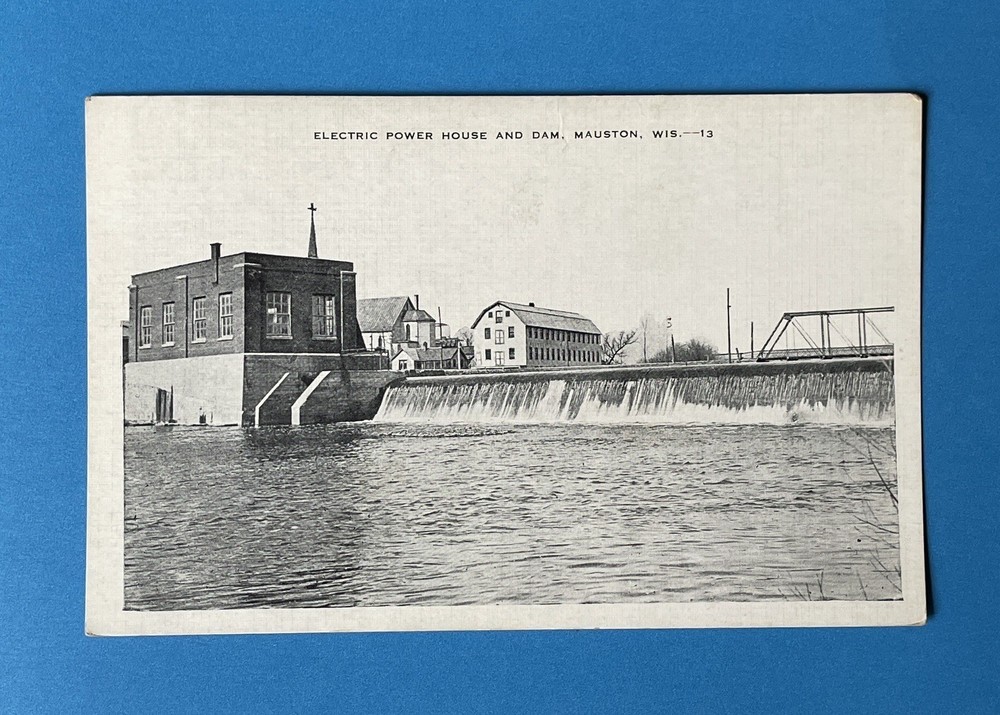 MAUSTON Wisconsin ELECTRIC POWER HOUSE & DAM Vintage Postcard UNUSED