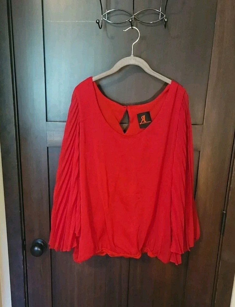 EUC Women's Plus Red Dolman Flutter Sleeve Chiffon Top Blouse Size 1X
