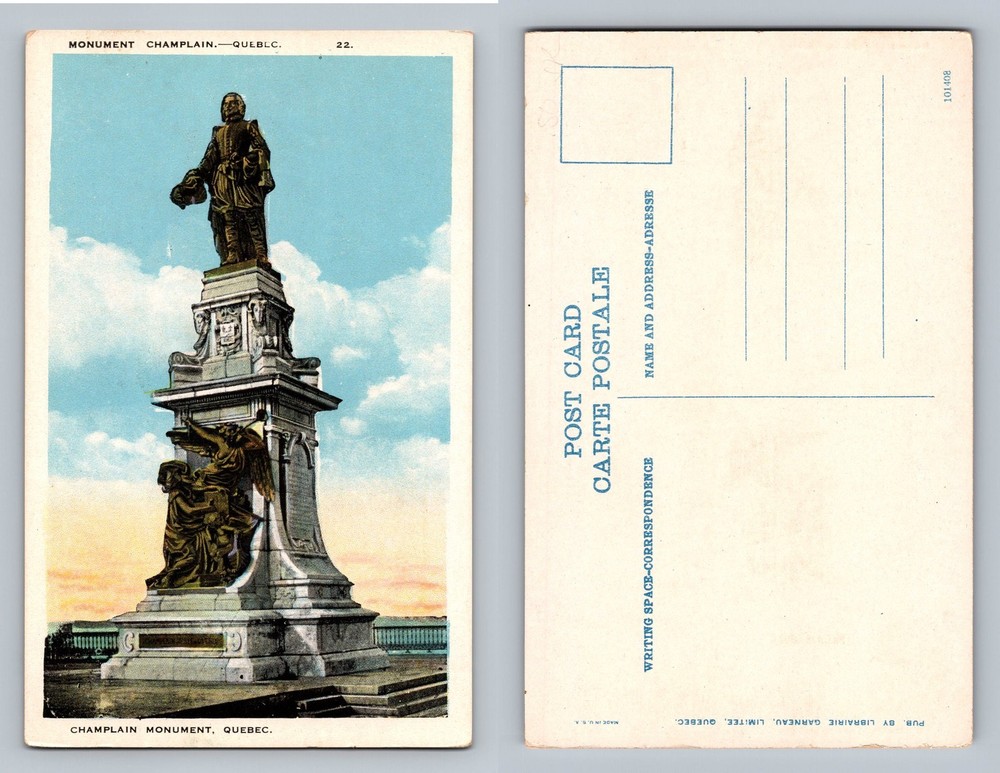 Quebec City, QC-Quebec, Champlain Monument Canada View Vintage Postcard