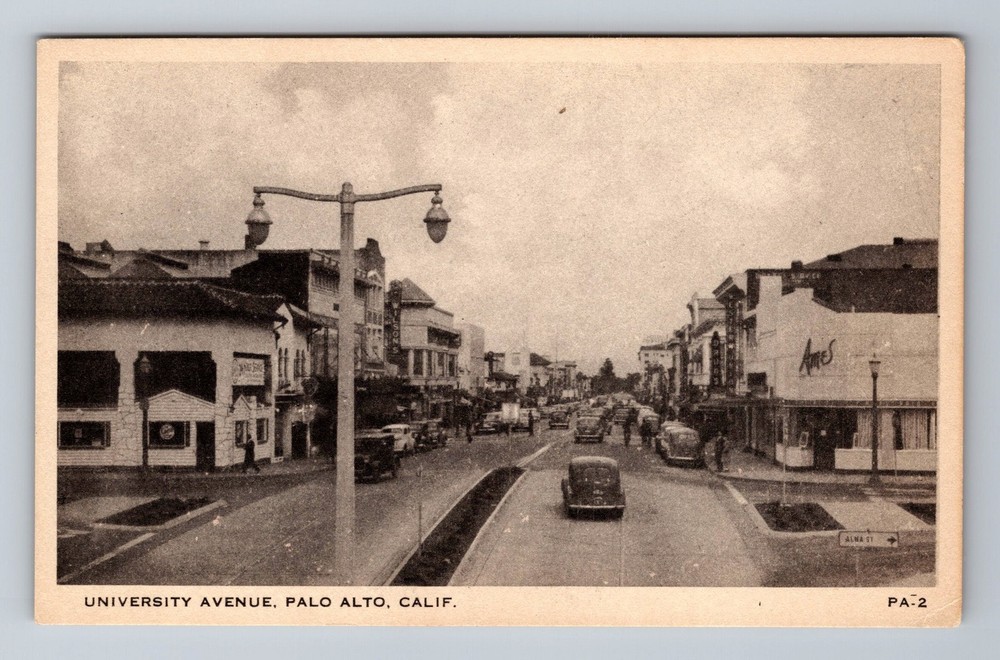 Palo Alto CA-California, University Avenue, Drugstore, Vintage Postcard
