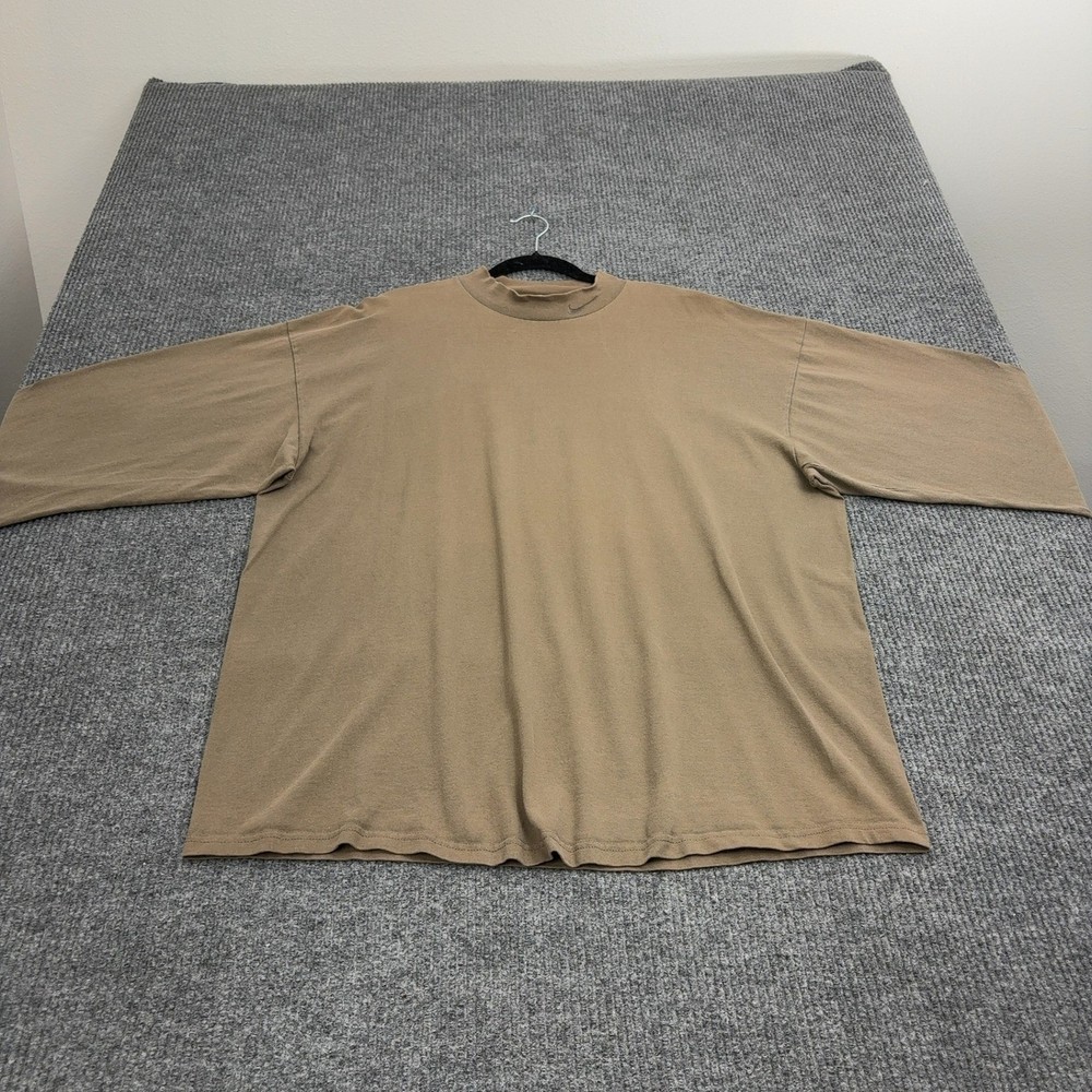 Vintage Nike T Shirt Mens XXL Brown Cotton Mock Neck Long Sleeve Streetwear