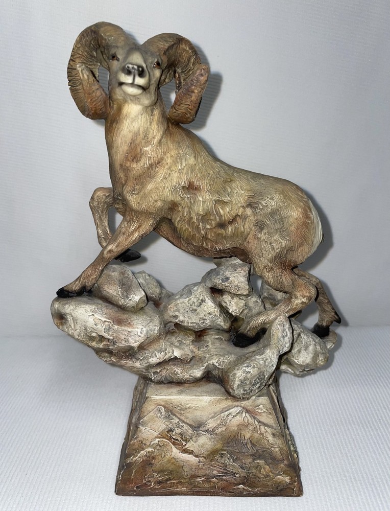 Dan Edwards Signed A Ram Big Horn Perched On Rocky Base 8 Inches High Sculpture