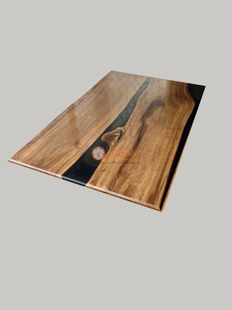 Acacia Wooden Epoxy Resin Dining Black River End Table Handmade Luxury Interior-image