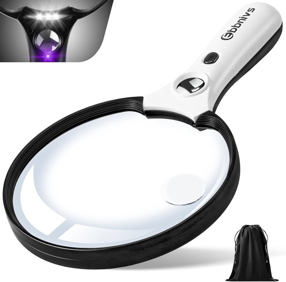 High-Power 45X Illuminated Magnifying Glass with LED Light, 10X 20X Handheld Lens